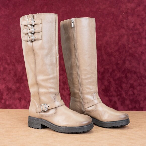 Lucky Brand Women Citere Stone Leather Zip Riding Moto Tall Boots 8US EUR 39 - Picture 1 of 10